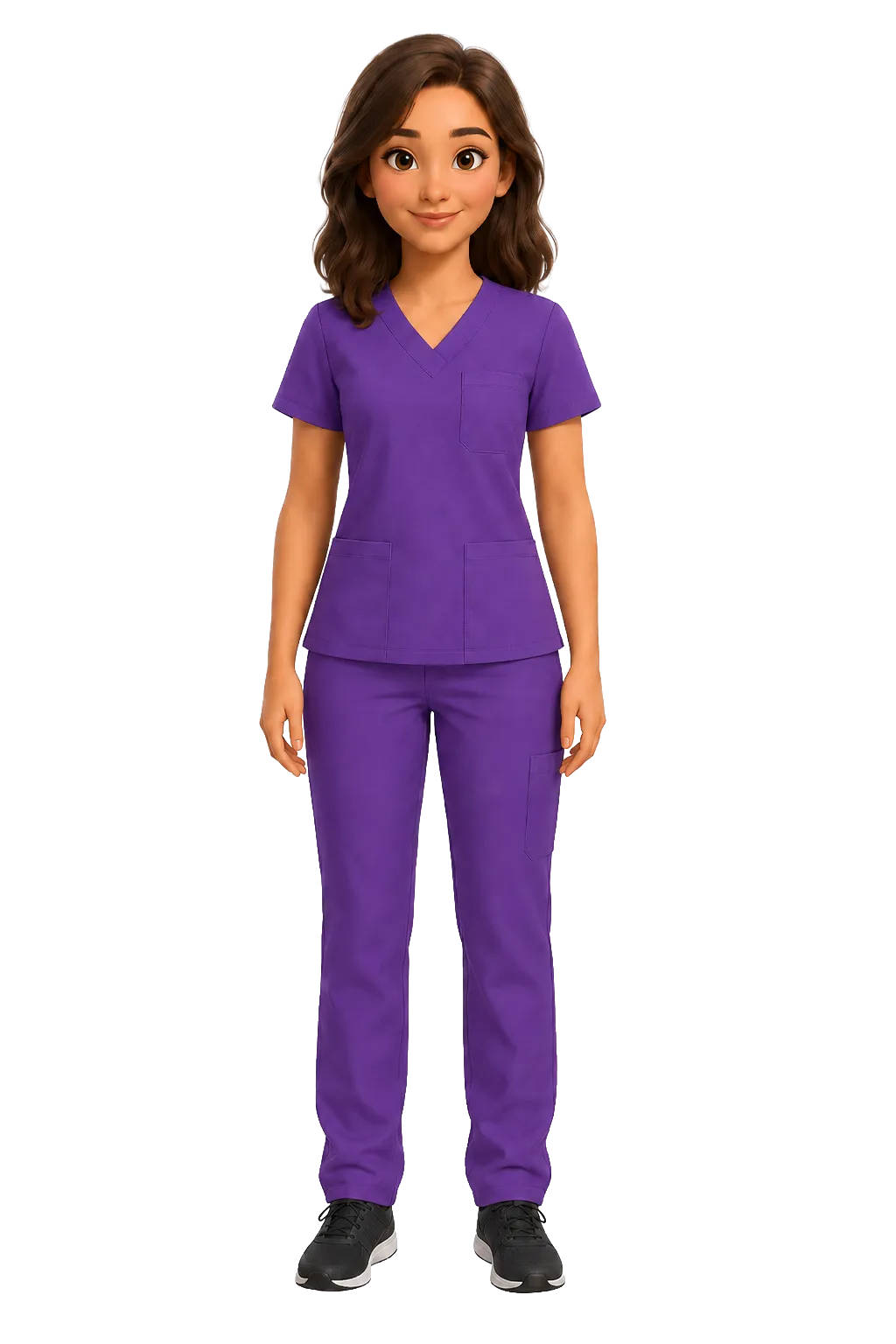 Massage therapy student in purple scrubs