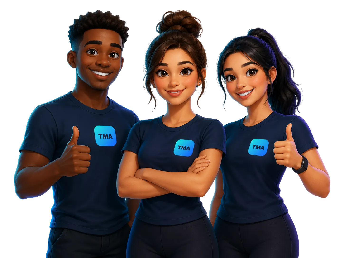 Three friendly Texas Massage Academy students giving a thumbs up