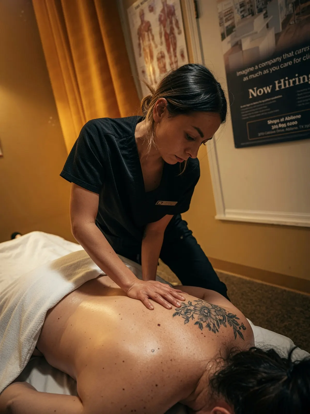 Focused female student performing back massage — Texas Massage Academy, Brownwood TX