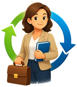 Career changer with briefcase starting a new path in massage therapy