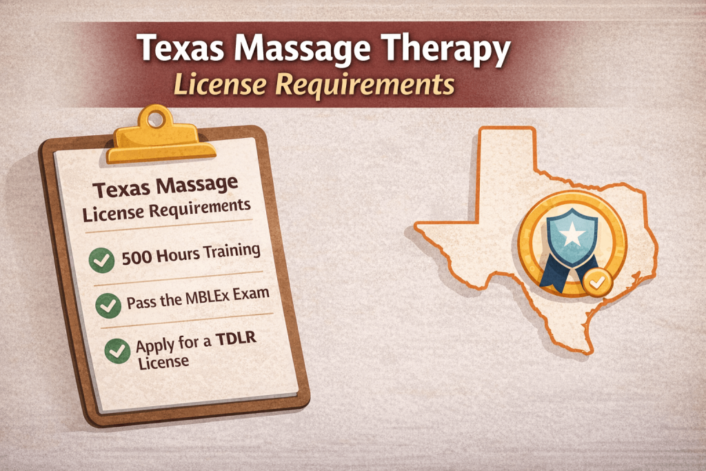 massage therapy license requirements in texas including 500 hours training and mblex exam