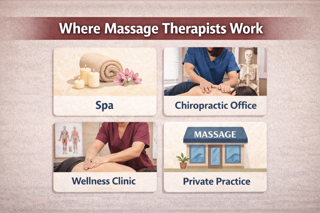 career options showing where massage therapists work including spas clinics and chiropractic offices